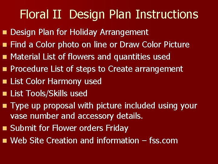 Floral II Design Plan Instructions n n n n n Design Plan for Holiday