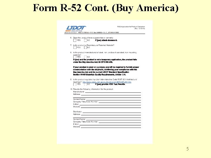 Form R-52 Cont. (Buy America) 5 