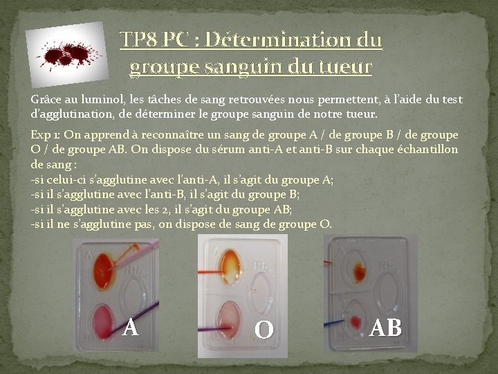 TP 8 PC : Détermination du groupe sanguin du tueur Grâce au luminol, les