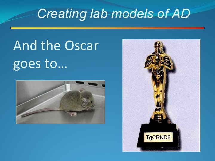 Creating lab models of AD And the Oscar goes to… Tg. CRND 8 