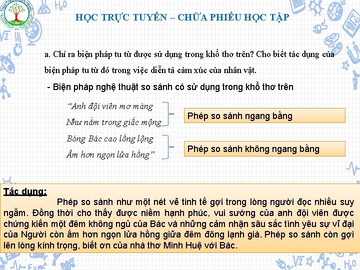 HỌC TRỰC TUYẾN – CHỮA PHIẾU HỌC TẬP a. Chỉ ra biện pháp tu