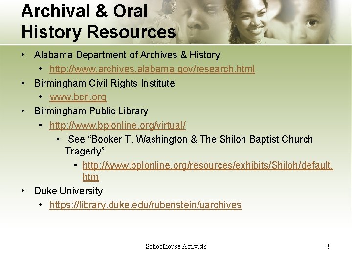 Archival & Oral History Resources • Alabama Department of Archives & History • http: