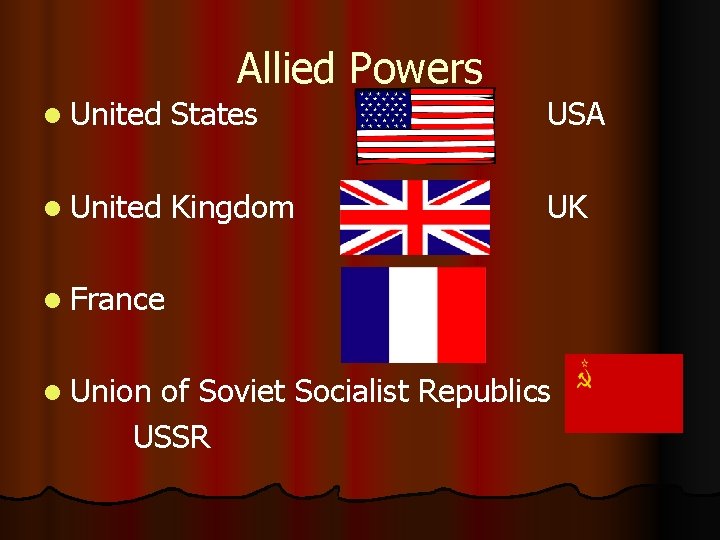 Allied Powers l United States USA l United Kingdom UK l France l Union