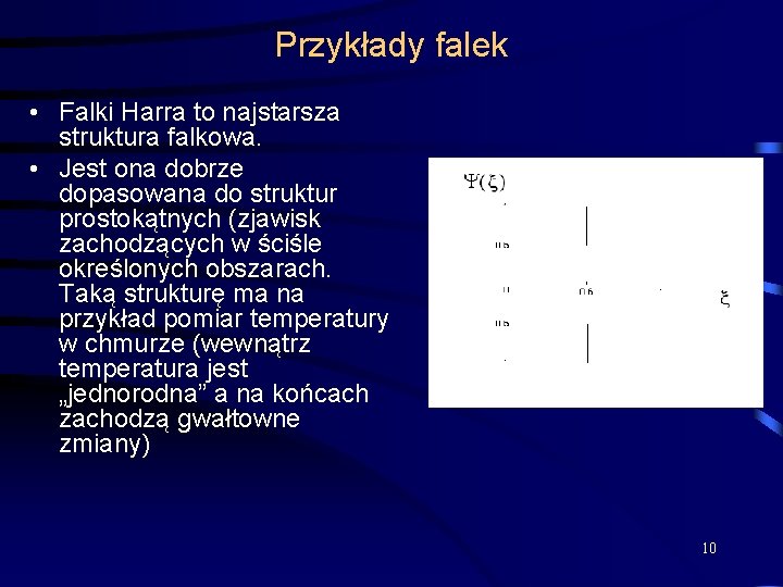 Przykłady falek • Falki Harra to najstarsza struktura falkowa. • Jest ona dobrze dopasowana
