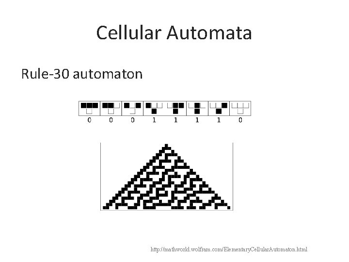 Cellular Automata Rule-30 automaton http: //mathworld. wolfram. com/Elementary. Cellular. Automaton. html 