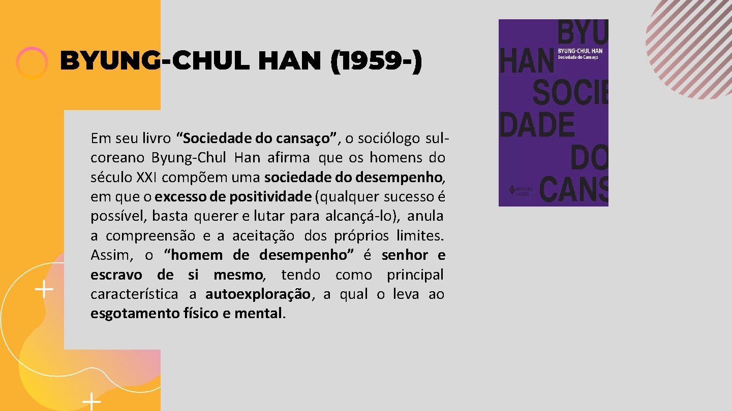 BYUNG-CHUL HAN (1959 -) Em seu livro “Sociedade do cansaço”, o sociólogo sulcoreano Byung-Chul