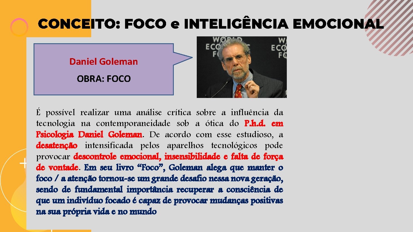 CONCEITO: FOCO e INTELIGÊNCIA EMOCIONAL Daniel Goleman OBRA: FOCO É possível realizar uma análise