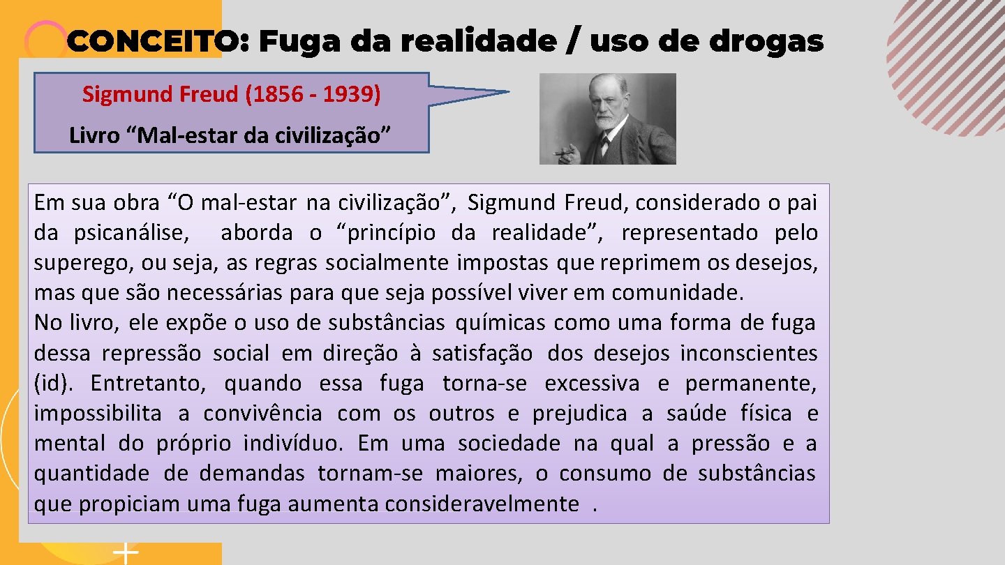 CONCEITO: Fuga da realidade / uso de drogas Sigmund Freud (1856 - 1939) Livro