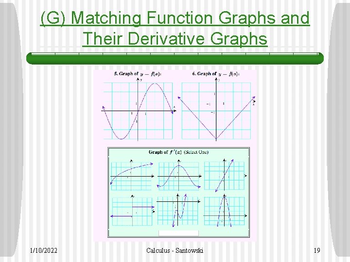 (G) Matching Function Graphs and Their Derivative Graphs 1/10/2022 Calculus - Santowski 19 