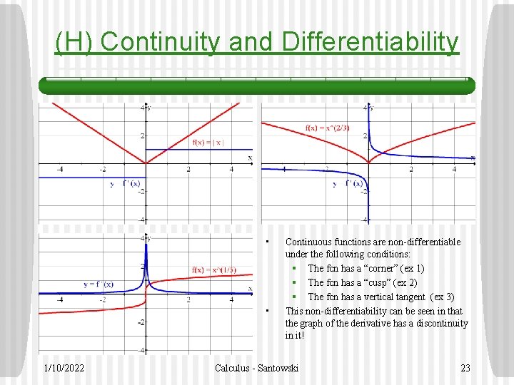 (H) Continuity and Differentiability • • 1/10/2022 Continuous functions are non-differentiable under the following