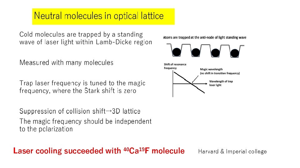Laser cooling succeeded with 40 Ca 19 F molecule Harvard & Imperial college 