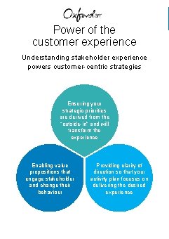 Power of the customer experience Understanding stakeholder experience powers customer-centric strategies Ensuring your strategic