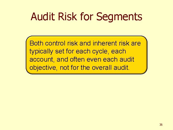 Audit Risk for Segments Both control risk and inherent risk are typically set for