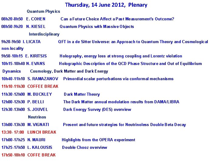 Thursday, 14 June 2012, Plenary Quantum Physics 08 h 20 -8 h 50 E.