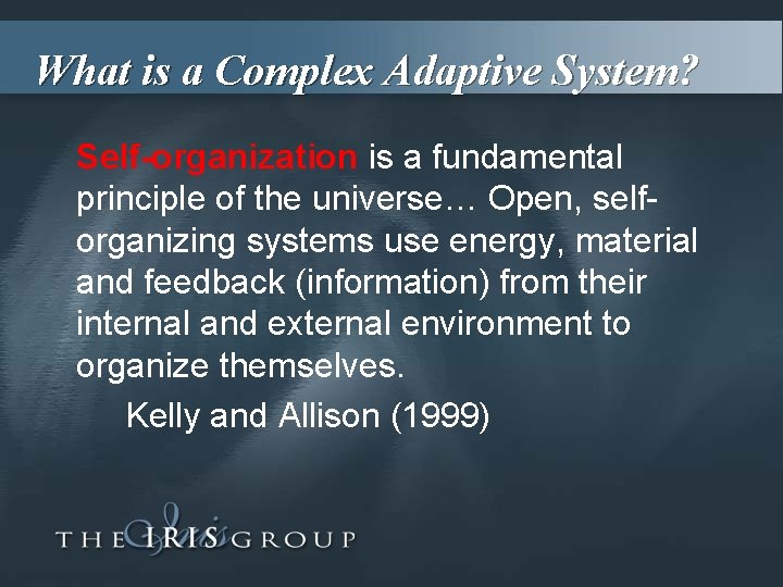 What is a Complex Adaptive System? Self-organization is a fundamental principle of the universe…
