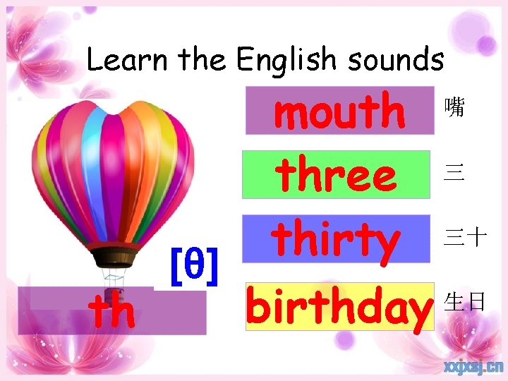 Learn the English sounds mouth 三 three 三十 thirty [θ] 生日 birthday th 嘴