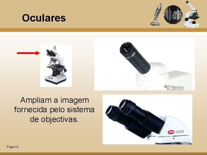 Oculares Ampliam a imagem fornecida pelo sistema de objectivas. Page 8 