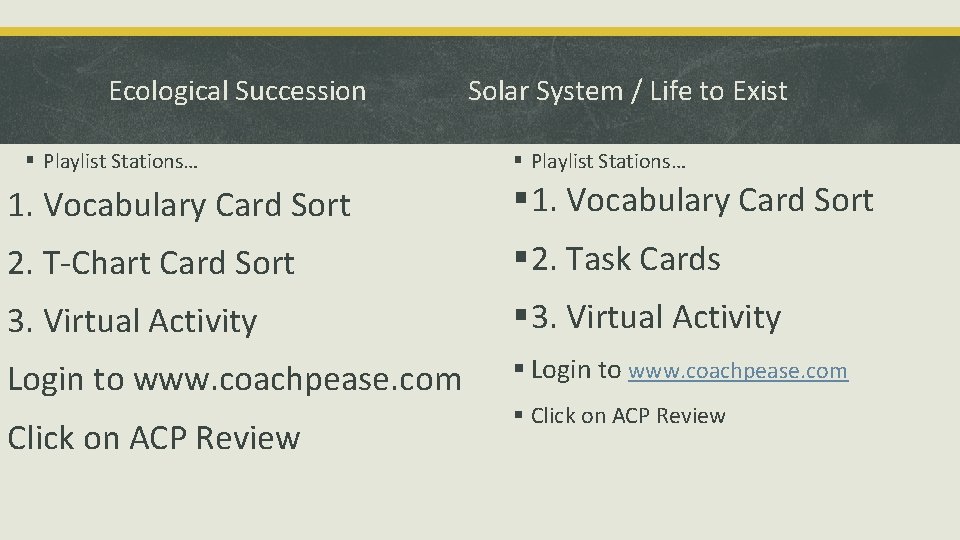 Ecological Succession § Playlist Stations… Solar System / Life to Exist § Playlist Stations…