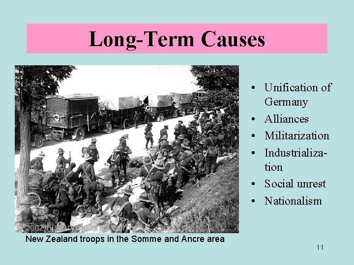 Long-Term Causes • Unification of Germany • Alliances • Militarization • Industrialization • Social