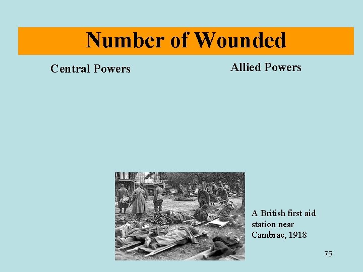 Number of Wounded Central Powers Allied Powers A British first aid station near Cambrae,