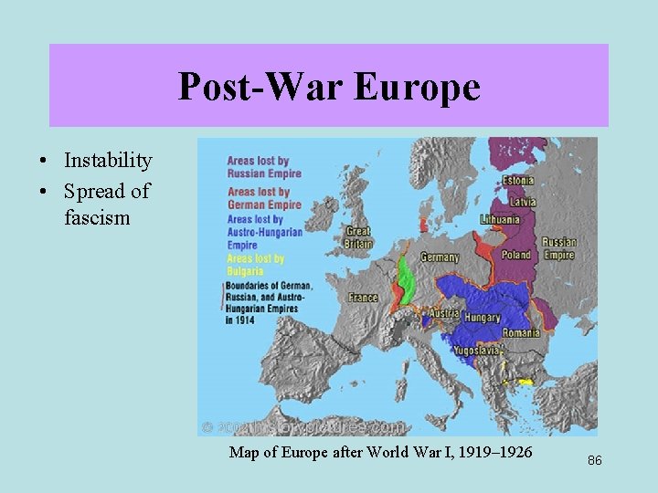 Post-War Europe • Instability • Spread of fascism Map of Europe after World War