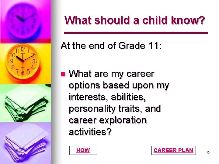 What should a child know? At the end of Grade 11: n What are