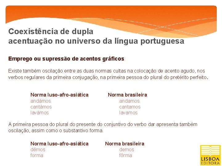 Coexistência de dupla acentuação no universo da língua portuguesa Emprego ou supressão de acentos