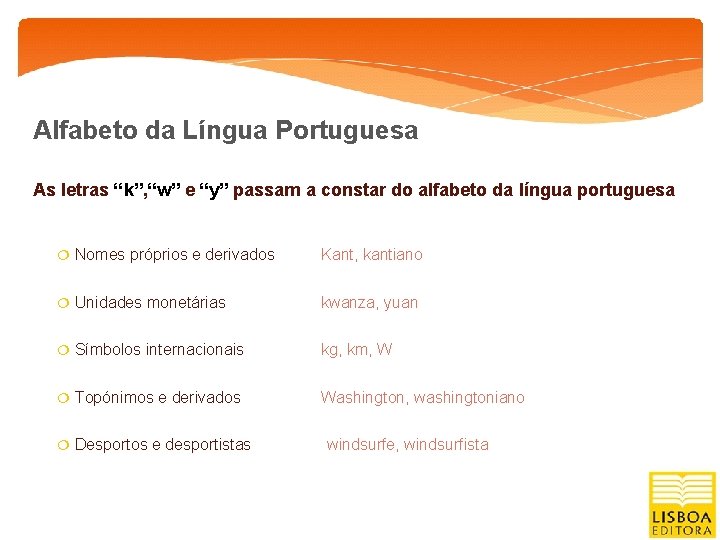 Alfabeto da Língua Portuguesa As letras “k”, “w” e “y” passam a constar do