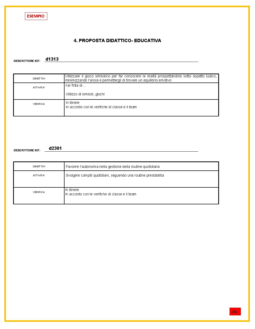 ESEMPIO 4. PROPOSTA DIDATTICO- EDUCATIVA d 1313 Utilizzare il gioco simbolico per far conoscere ESEMPIO 4. PROPOSTA DIDATTICO- EDUCATIVA d 1313 Utilizzare il gioco simbolico per far conoscere