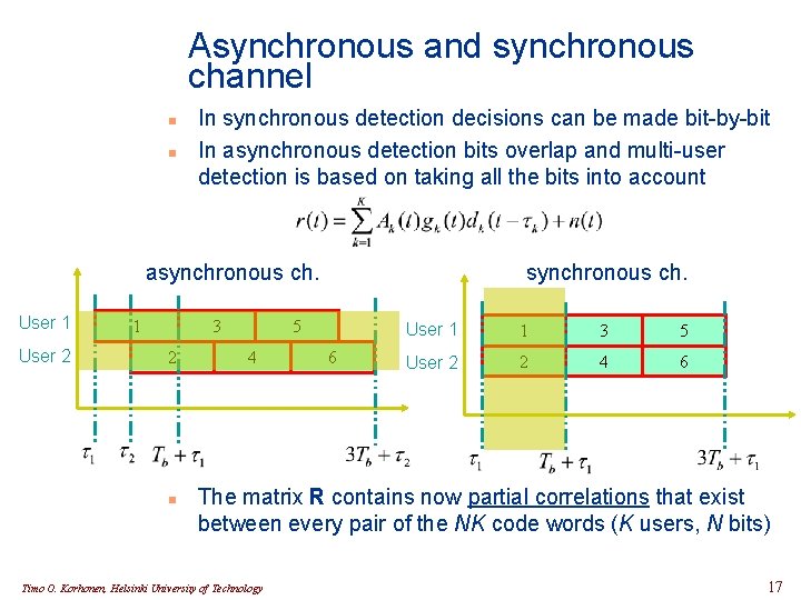 Asynchronous and synchronous channel n n In synchronous detection decisions can be made bit-by-bit
