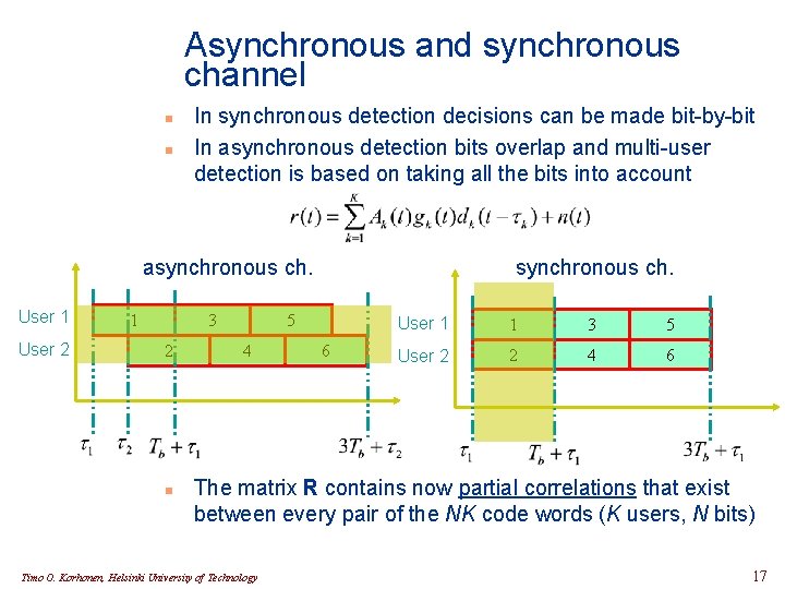 Asynchronous and synchronous channel n n In synchronous detection decisions can be made bit-by-bit
