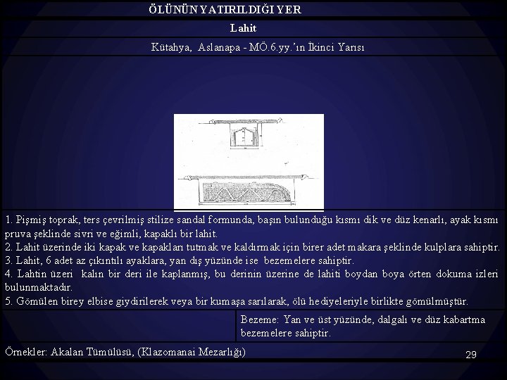 ÖLÜNÜN YATIRILDIĞI YER Lahit Kütahya, Aslanapa - MÖ. 6. yy. ’ın İkinci Yarısı 1.