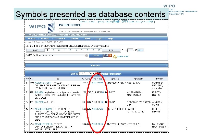 Symbols presented as database contents 9 Symbols presented as database contents 9