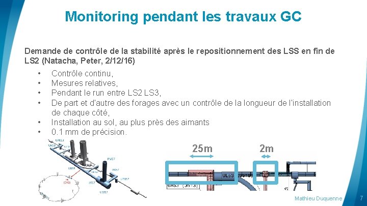 Monitoring pendant les travaux GC Demande de contrôle de la stabilité après le repositionnement