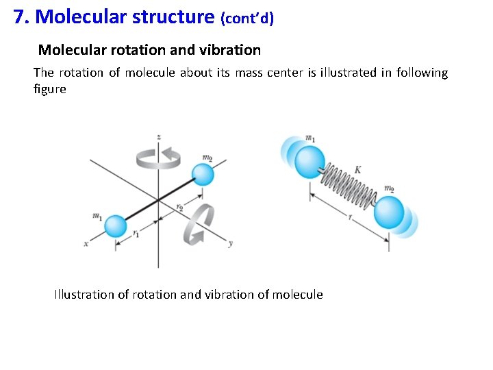 7. Molecular structure (cont’d) Molecular rotation and vibration The rotation of molecule about its