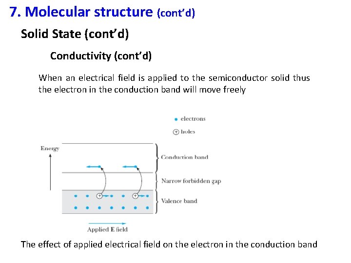 7. Molecular structure (cont’d) Solid State (cont’d) Conductivity (cont’d) When an electrical field is