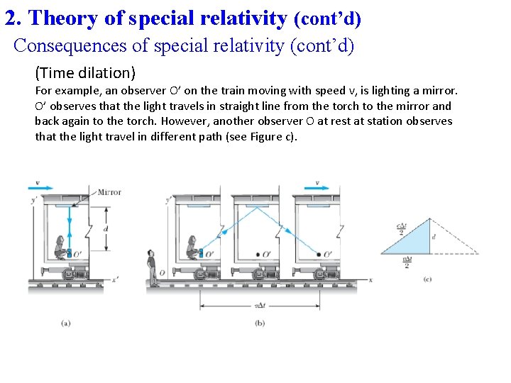 2. Theory of special relativity (cont’d) Consequences of special relativity (cont’d) (Time dilation) For