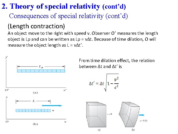 2. Theory of special relativity (cont’d) Consequences of special relativity (cont’d) (Length contraction) An