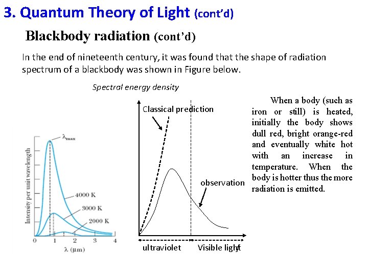 3. Quantum Theory of Light (cont’d) Blackbody radiation (cont’d) In the end of nineteenth