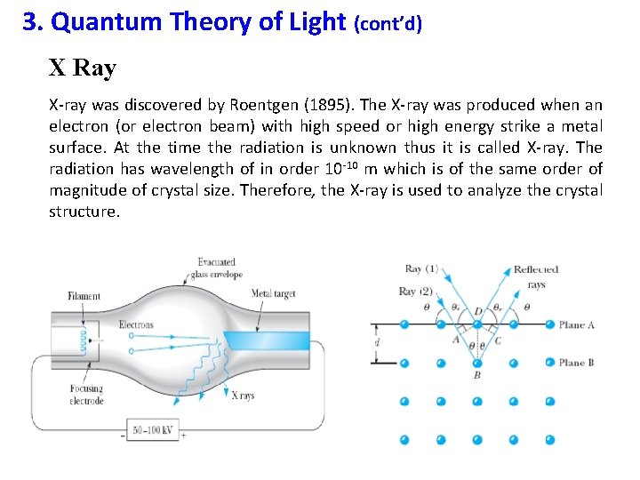 3. Quantum Theory of Light (cont’d) X Ray X-ray was discovered by Roentgen (1895).