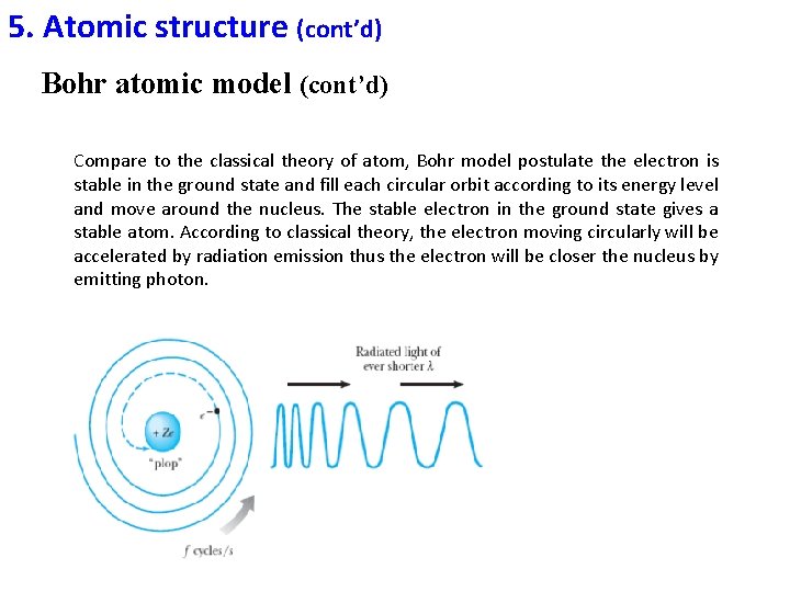 5. Atomic structure (cont’d) Bohr atomic model (cont’d) Compare to the classical theory of