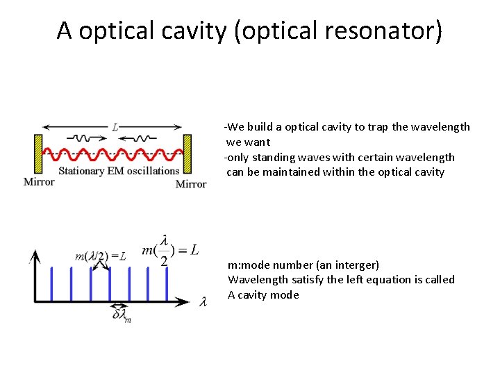 A optical cavity (optical resonator) -We build a optical cavity to trap the wavelength