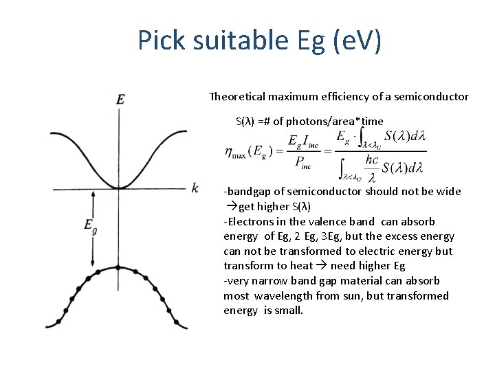 Pick suitable Eg (e. V) Theoretical maximum efficiency of a semiconductor S(λ) =# of