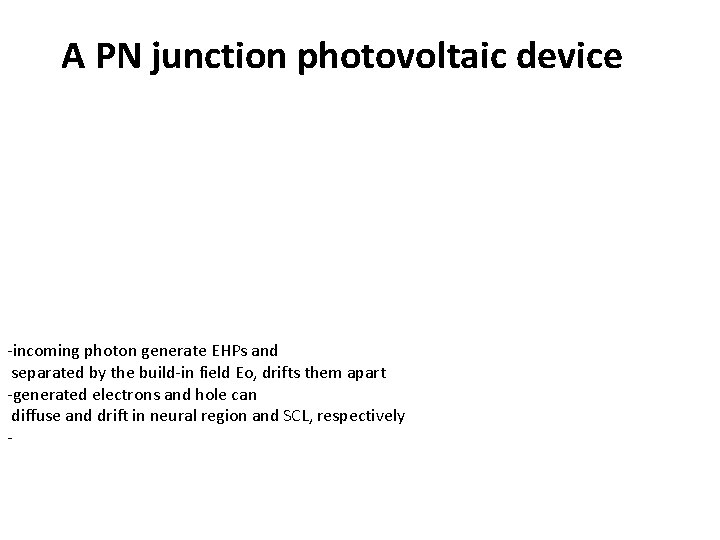 A PN junction photovoltaic device -incoming photon generate EHPs and separated by the build-in