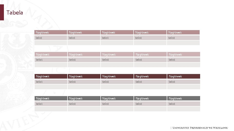 Tabela Nagłówek Nagłówek Nagłówek Nagłówek Nagłówek tekst tekst tekst tekst tekst 