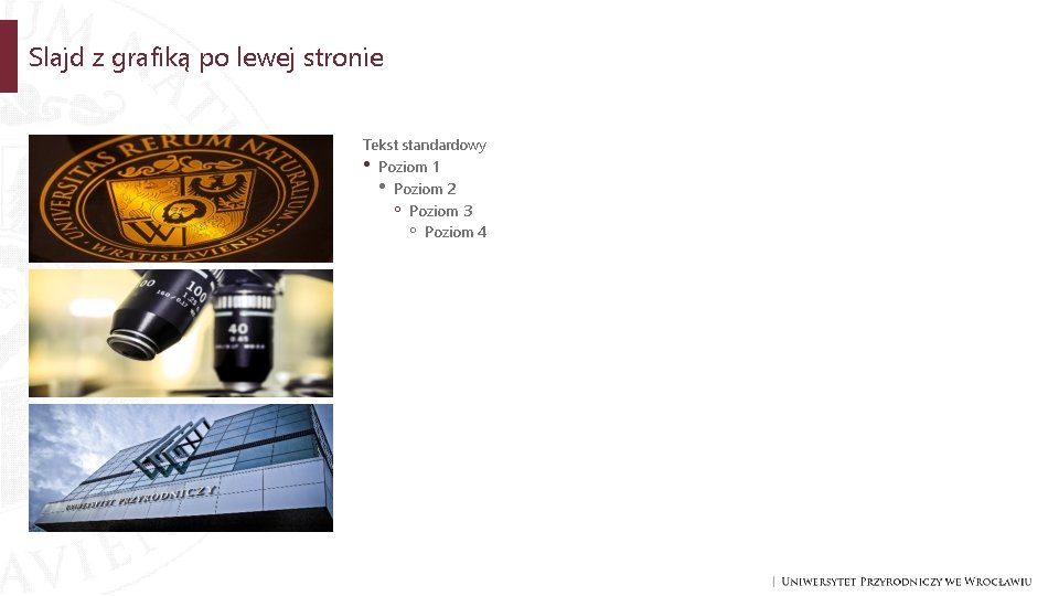 Slajd z grafiką po lewej stronie Tekst standardowy • Poziom 1 • Poziom 2