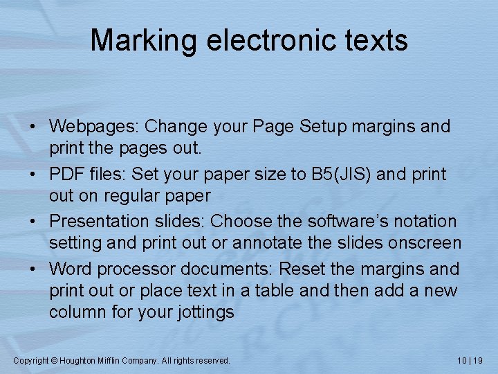 Marking electronic texts • Webpages: Change your Page Setup margins and print the pages