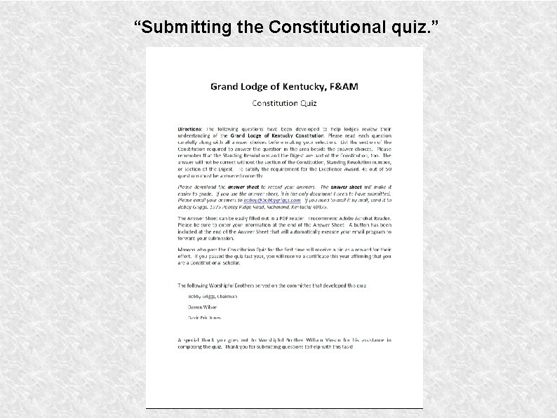 “Submitting the Constitutional quiz. ” 