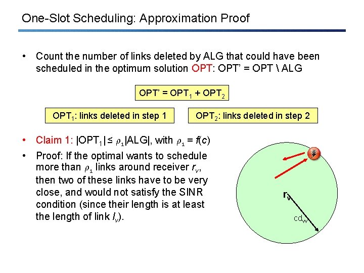 One-Slot Scheduling: Approximation Proof • Count the number of links deleted by ALG that