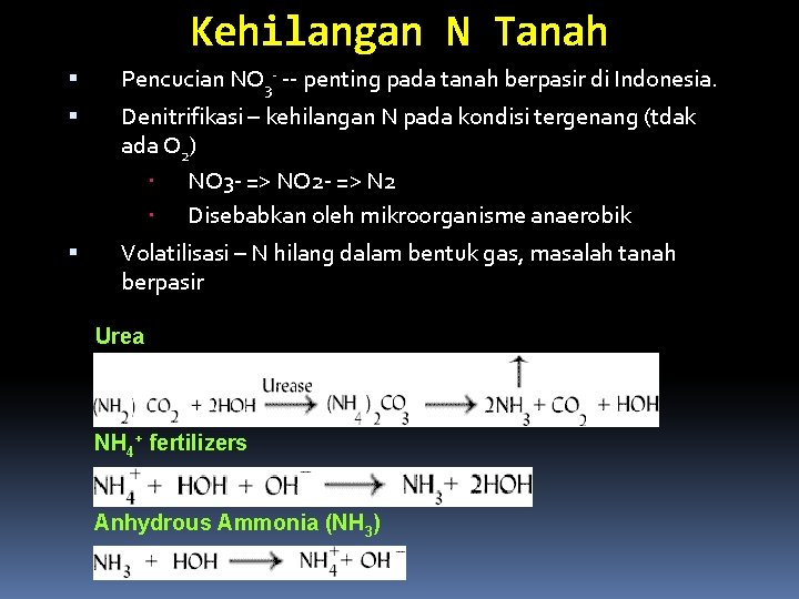 Kehilangan N Tanah Pencucian NO 3 - -- penting pada tanah berpasir di Indonesia.